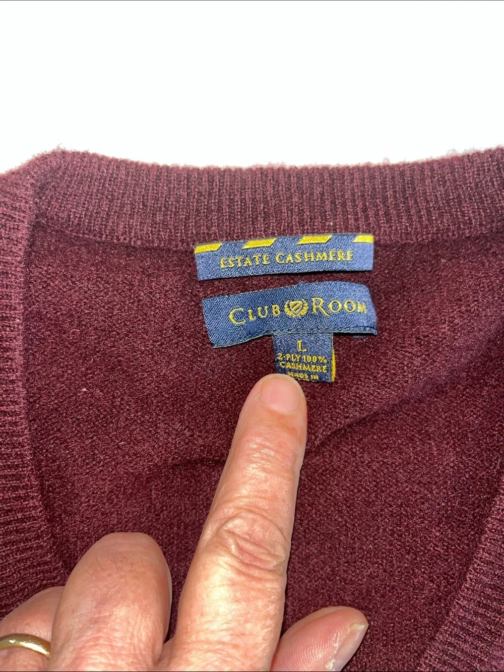 Club Room Estate Cashmere Men's 2 Ply V-Neck Sweater - Burgundy Plum L